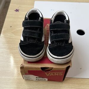 Vans Kids Black and White Velcro Sneakers